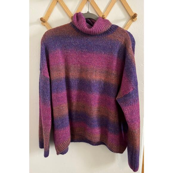 Rain and Rose Vintage Sweater Women's XL Hippie Turtleneck Purple Wool Blend - Picture 2 of 7